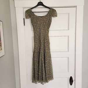 Talbots pure silk A-line dress 👗 70s style pattern ankle length size 4 small